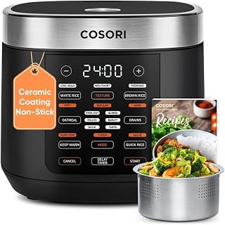 COSORI 10-Cup Rice Cooker: 18 Functions, Fuzzy Logic Tech, Non-Stick Pot, Steamer Basket, Sauté & Slow Cook - Black