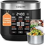COSORI Rice Cooker 10 Cup, 24h Keep Warm, Non-stick Ceramic Inner Pot, 18 Functions Fuzzy Logic Rice Maker with Stainless Steel Steamer Basket, Sauté, Slow Cooker, Black