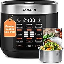 COSORI Rice Cooker 10 Cup, 24h Keep Warm, Non-stick Ceramic Inner Pot, 18 Functions Fuzzy Logic Rice Maker with Stainless Steel Steamer Basket, Saut&eacute;, Slow Cooker, Black