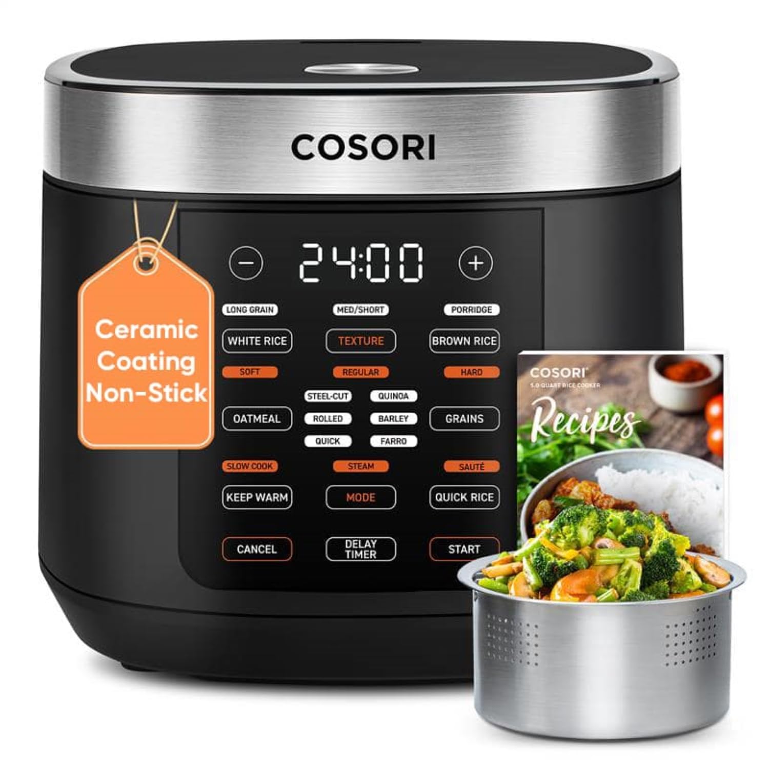 COSORI Rice Cooker 10 Cup 24h Keep Warm Non-stick Ceramic Inner Pot 18 Functions Fuzzy Logic Rice Maker