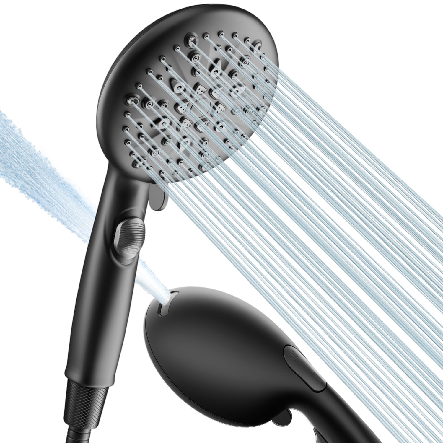 Cobbe Shower Head and Hose Set, 9 Spray Modes Shower Heads with Stop Button, Universal Bathroom Shower Head with Power Jet,Large Powerful Showerhead Black