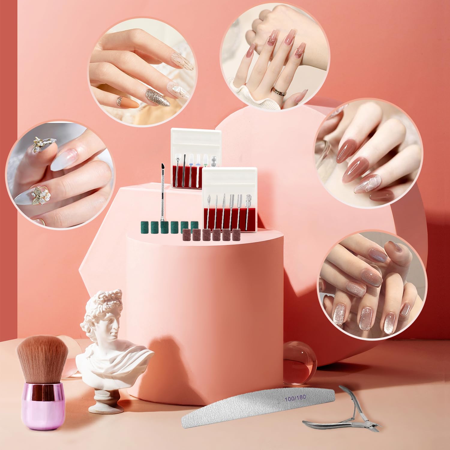 JCMaster Fresa de uñas para principiantes y profesionales para uñas de gel sin cables, juego de pedicura para el cuidado de los pies eléctrico, Rosa