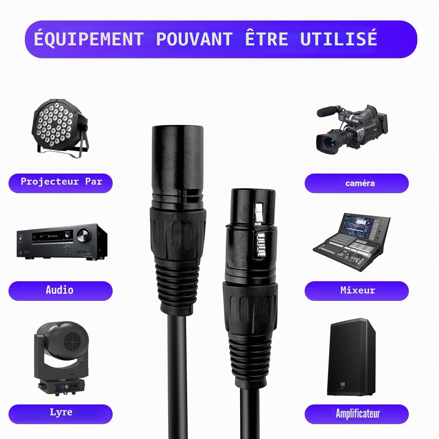 1,2 mètres de Câbles DMX 10 Pièces, Flexibles 3 Broches Signal XLR Mâle à Femelle DMX Cable Pour Signal D'éclairage de Scène Connexion XLR Fil De Lumière de Scène