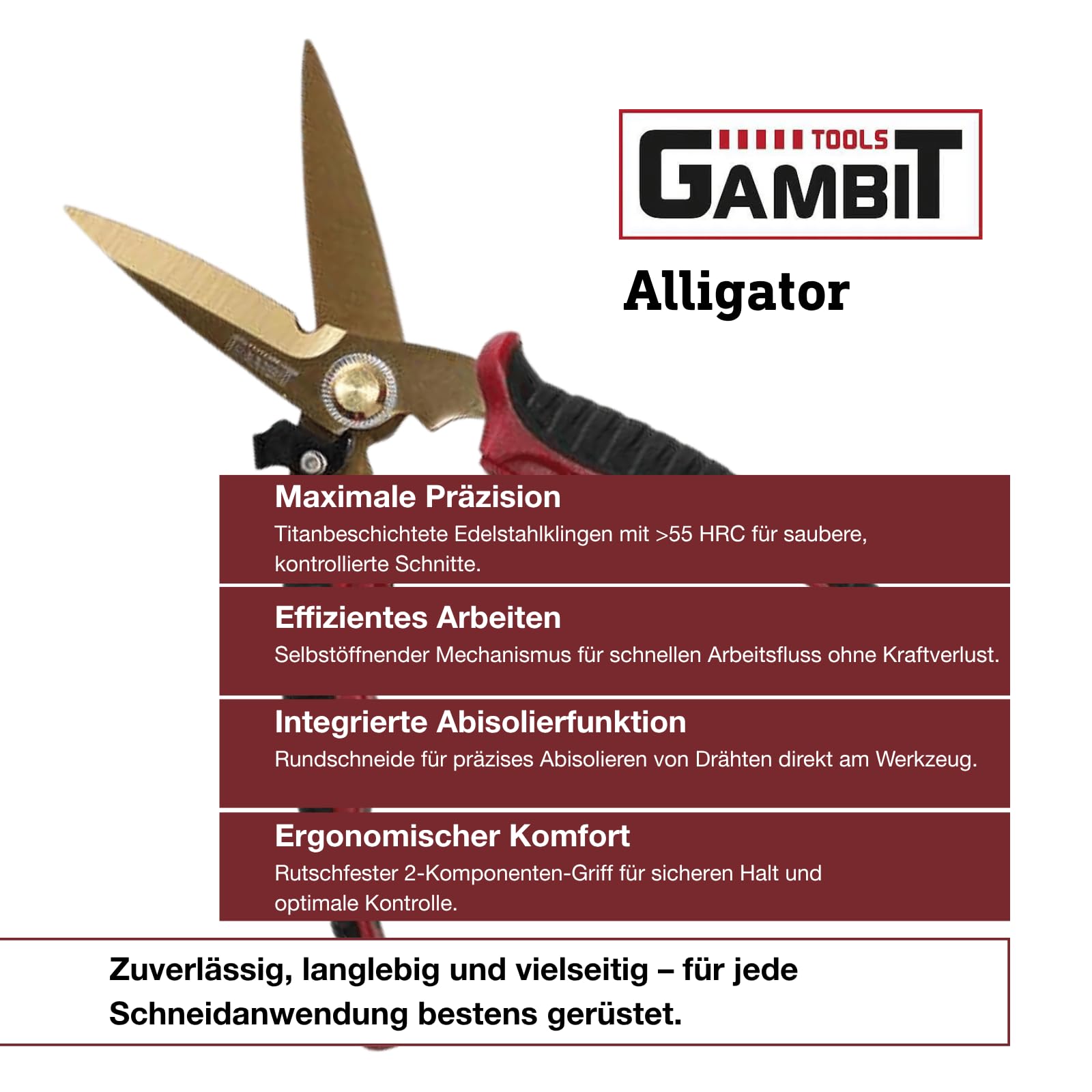 IWETEC GAMBIT Alligator Schneidwerkzeug | Titan-Edelstahlklingen >55 HRC | Multifunktionsschere zum Abisolieren | 2-Komponenten-Griff & Federmechanismus | Für Kabel, Blech, Kunststoff & Schläuche