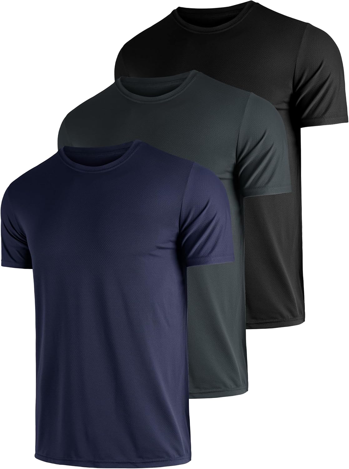 Mens Shirts 3 Pack Dry Fit Tech Moisture Wicking Performance Quick Dry Elastic Athletic Crew Short Sleeve T Shirts