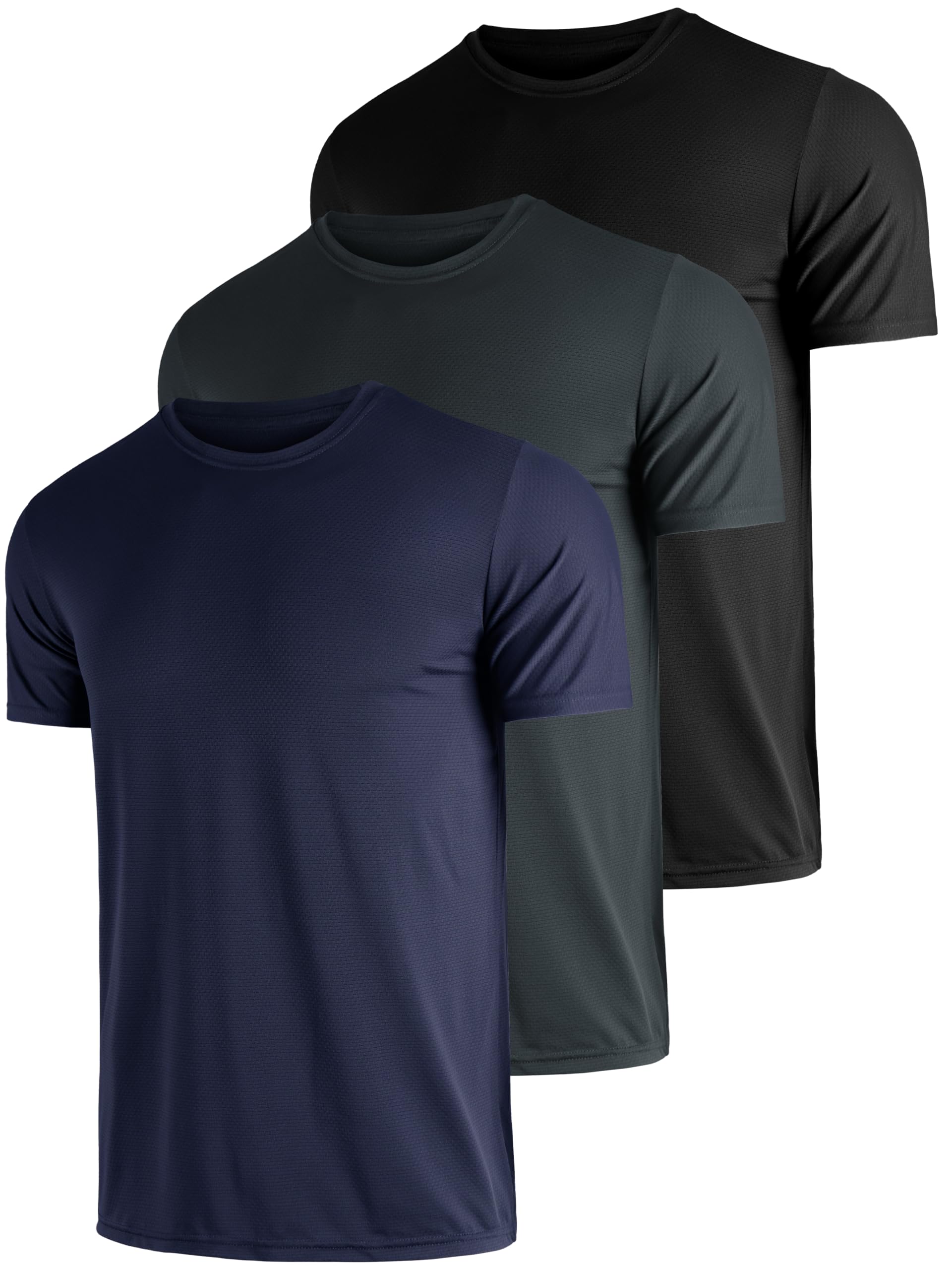 Mens Shirts 3 Pack Dry Fit Tech Moisture Wicking Performance Quick Dry Elastic Athletic Crew Short Sleeve T Shirts