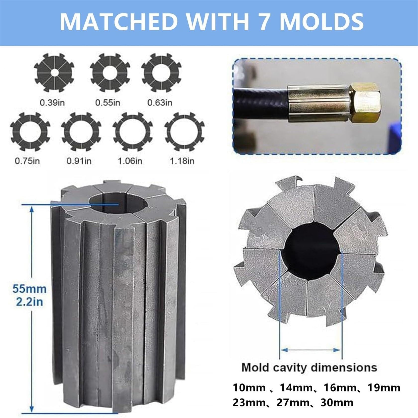 Hydrauliczna zaciskarka, ręczne narzędzie pneumatyczne do węży 6-25 mm, zawiera 7 zestawów matryc, ciśnienie 35 MPA, pojemność zbiornika oleju hydraulicznego 1 l