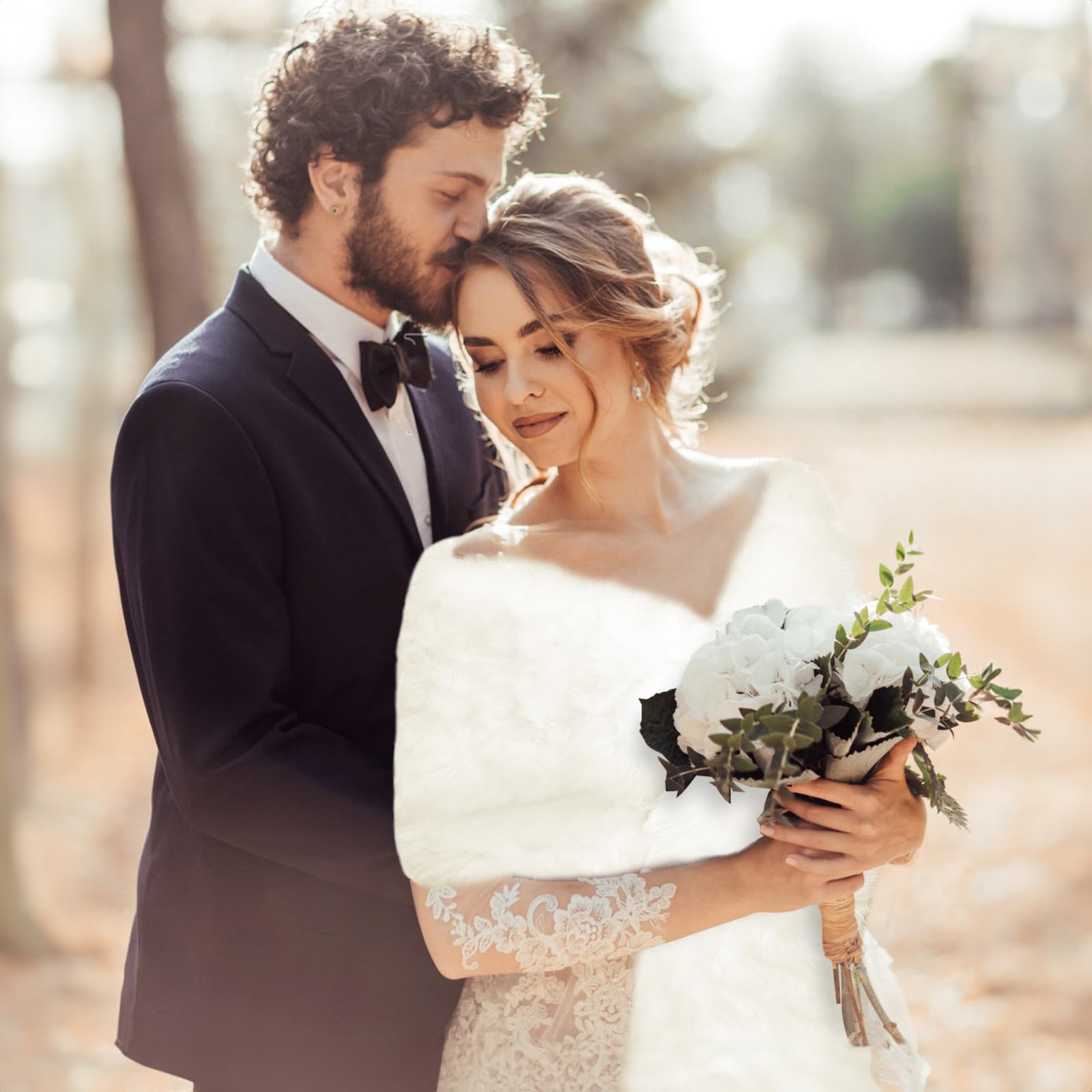 Mujer Pelo Sintético Estola Capa para Fiesta Novia Chal Bodas Invierno Blanco