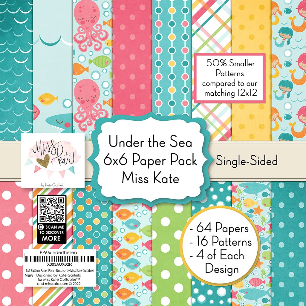6x6 Pattern Paper Pack – Under the Sea - for 7 Scrapbook Premium Specialty Paper Single-Sided 6"x6" Collection Includes 64 Sheets - 50% Smaller