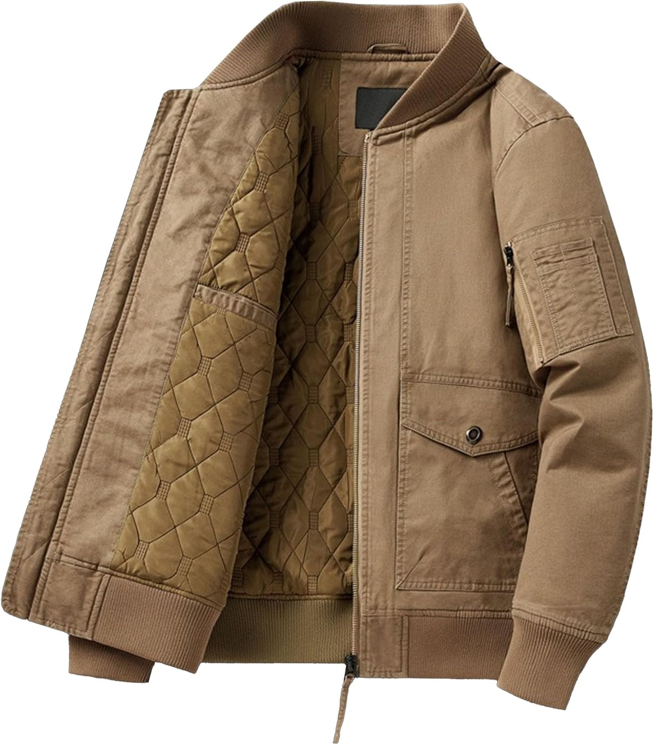 DGHM-JLMY Men's Autumn Winter Padded Jacket Stylish Lightweight Bomber Jackets Casual Cotton Multi Pocket Cotton Warm Coat