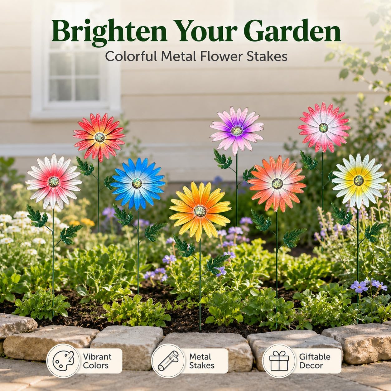Metal Flowers for Outside, 8-Pack Decorative Garden Stakes image 2