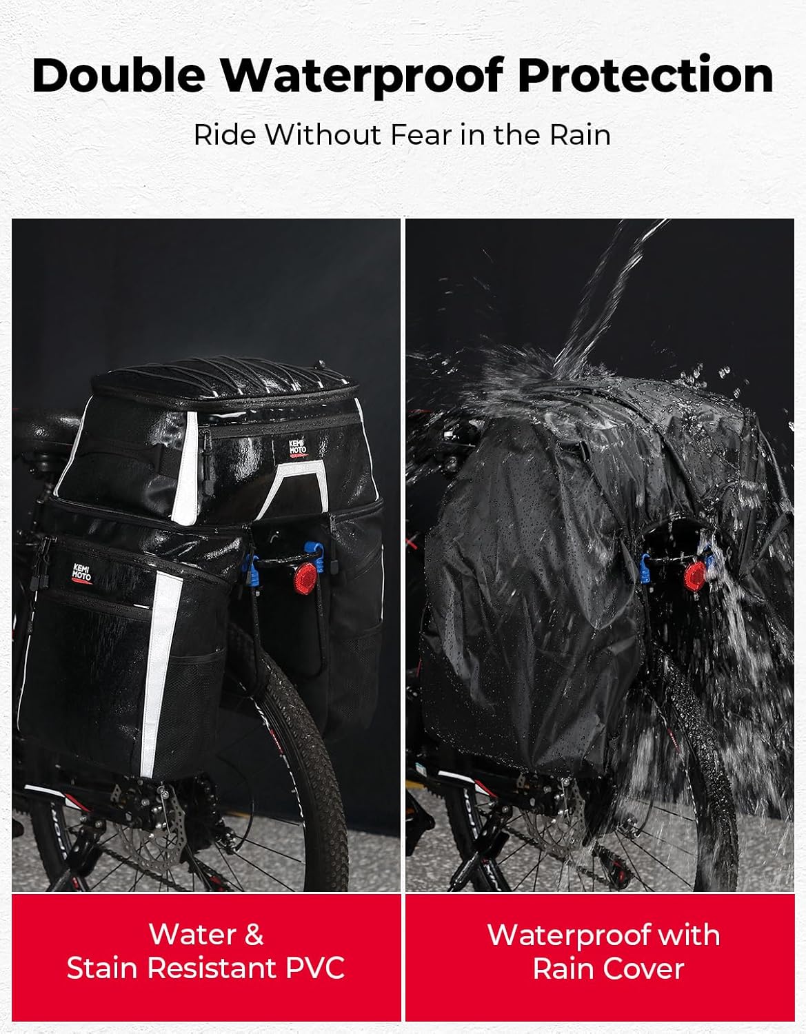 KEMIMOTO Bicycle Panniers Combo 4-in-1, Bike Saddle Cooler Bag with Waterproof Rain Cover, 47L Removable Insulated Cycling Rear Luggage for Warm or Cold Items for Traveling Camping Shopping Commuting - Image 4