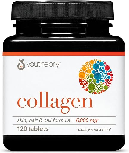 Youtheory Advanced Collagen, 6,000 mg, 120 Tablets, 20-Day Supply | Contains Vitamin C, Supplement for Hair, Skin, and Nails*, Collagen Supplement for Women and Men, Hydrolyzed for Absorption