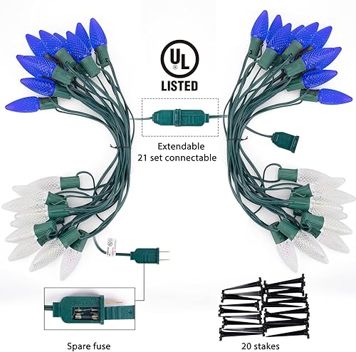 Miniatura 9 de C9 - Luces LED de Navidad para exteriores con estacas, 20 luces LED de fresa de 25.7 pies, conectables e inastillables, marcador de luces de camino