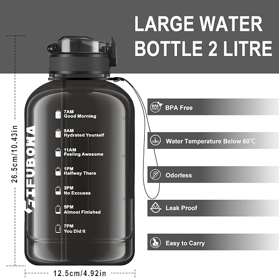 2L Water Bottle with Straw 64oz, BPA Free