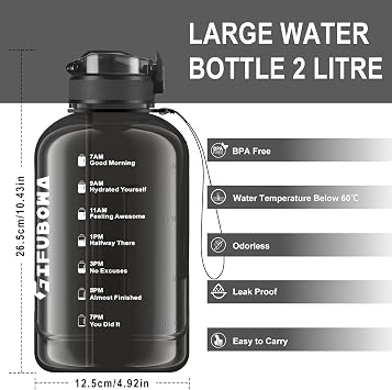 2L Water Bottle with Straw 64oz, BPA Free