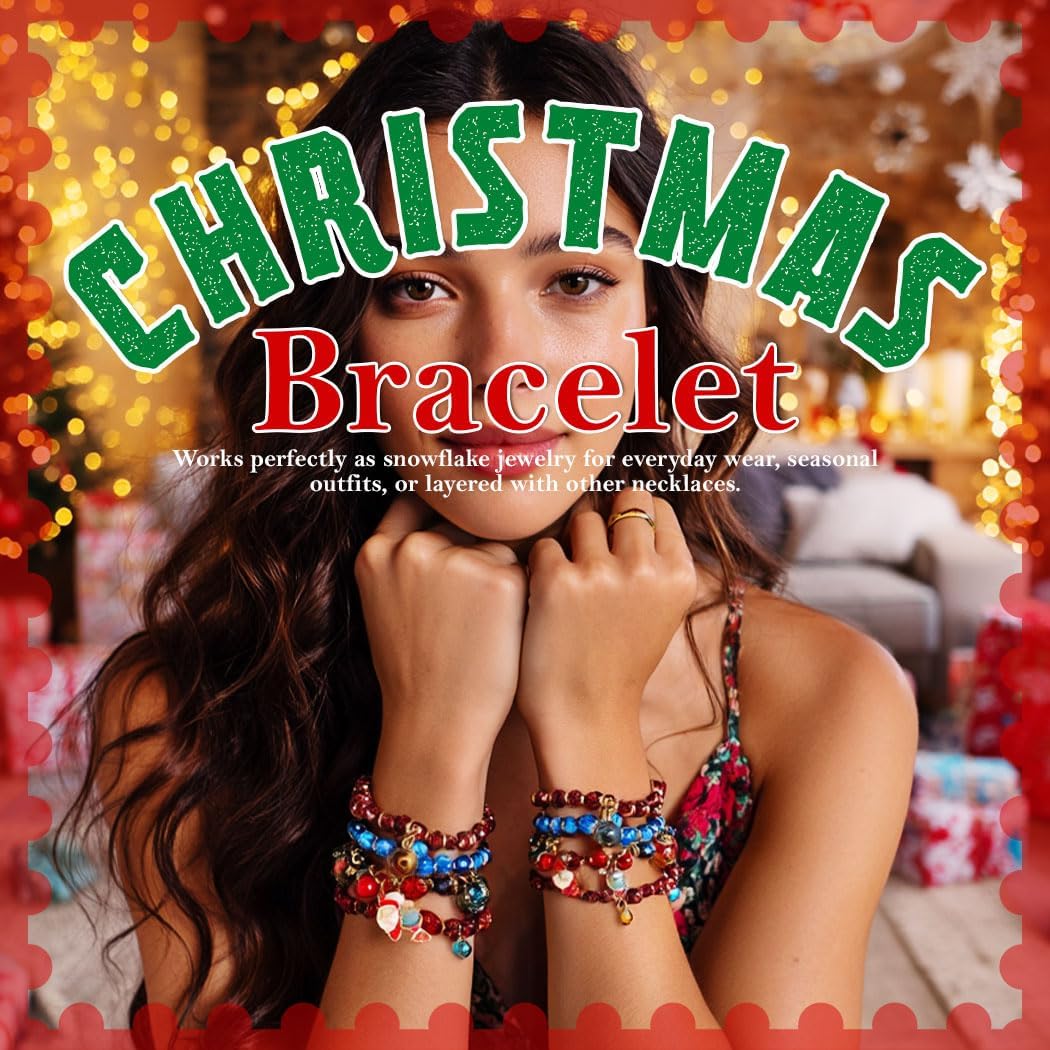 Christmas Bracelet Set Stretch Beaded Multilayered Colorful Snowman Bracelets Jewelry for Women(3PCS) - Image 3