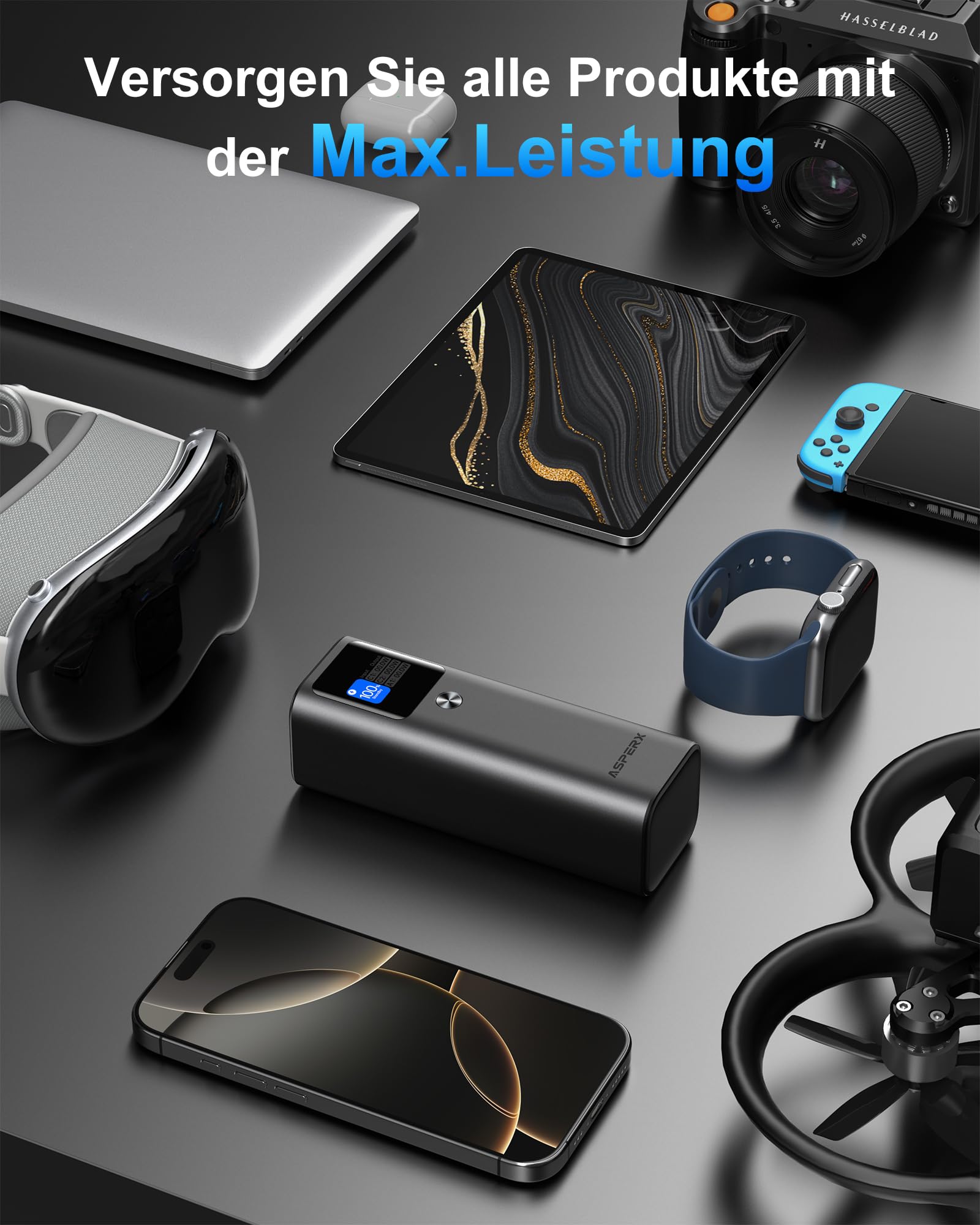 AsperX 140W 27600mAh Powerbank Laptop USB C Schnellladung | Tragbar Alu Legierung Power Bank mit TFT Display,Akkupack für iPhone17/16/15,Galaxy,MacBook