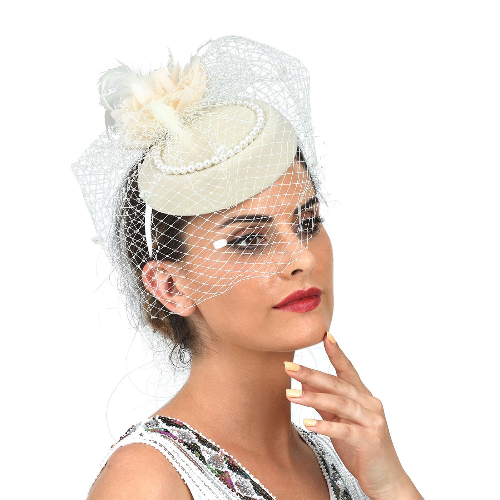 Women's Vintage Fascinator Hats 20s 50s Pillbox Hat Derby Feather Fascinators Veil Mesh Tea Party Wedding Cocktail Headwear