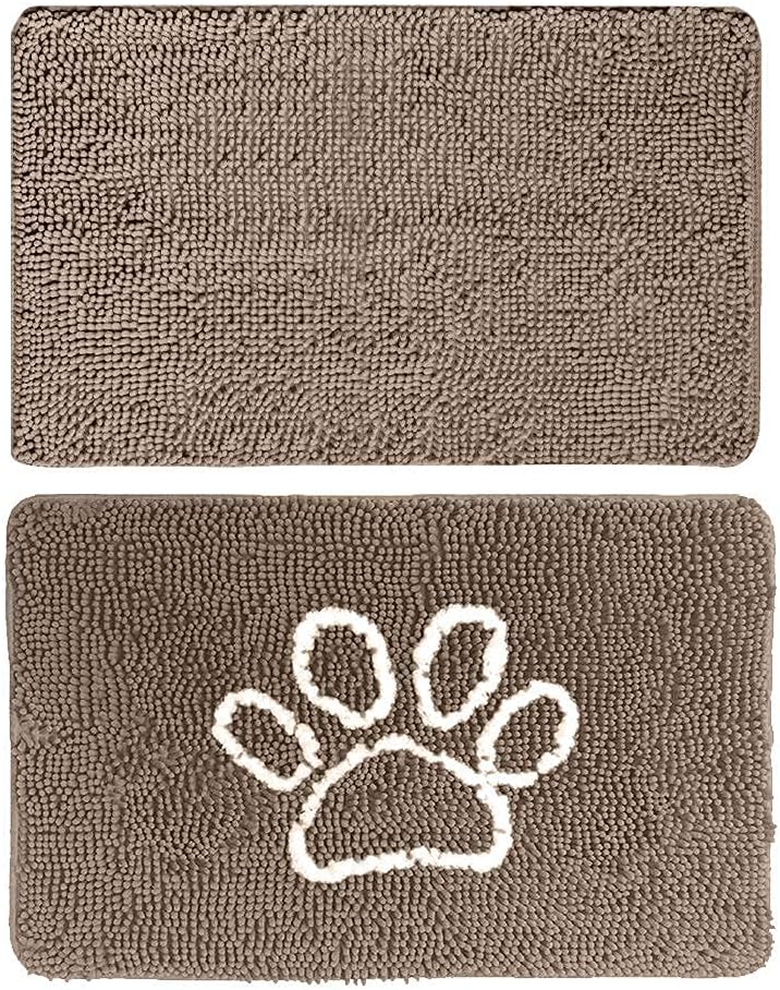 GORILLA GRIP Original Indoor Durable Chenille Doormats, 36x24 Beige and 24x17 Paw Beige Ivory, 2 Item Bundle