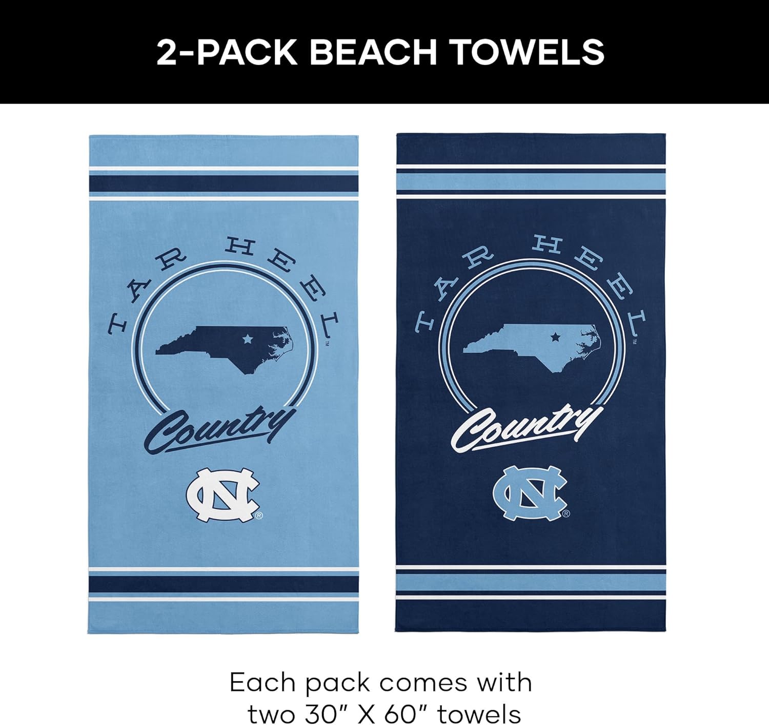 North Carolina Tar Heels NCAA Homebreak Beach Towel 2 Pack 30 x 60 Inches