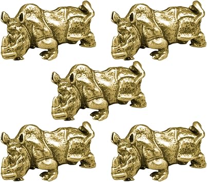 5PCS Rhinoceros Figurine, Solid Brass Rhinoceros Figurine Brass Animal Figurines Artwork for Desktop Decoration Vintage Statues and Figurines Office Desktop Bookshelf Decoration