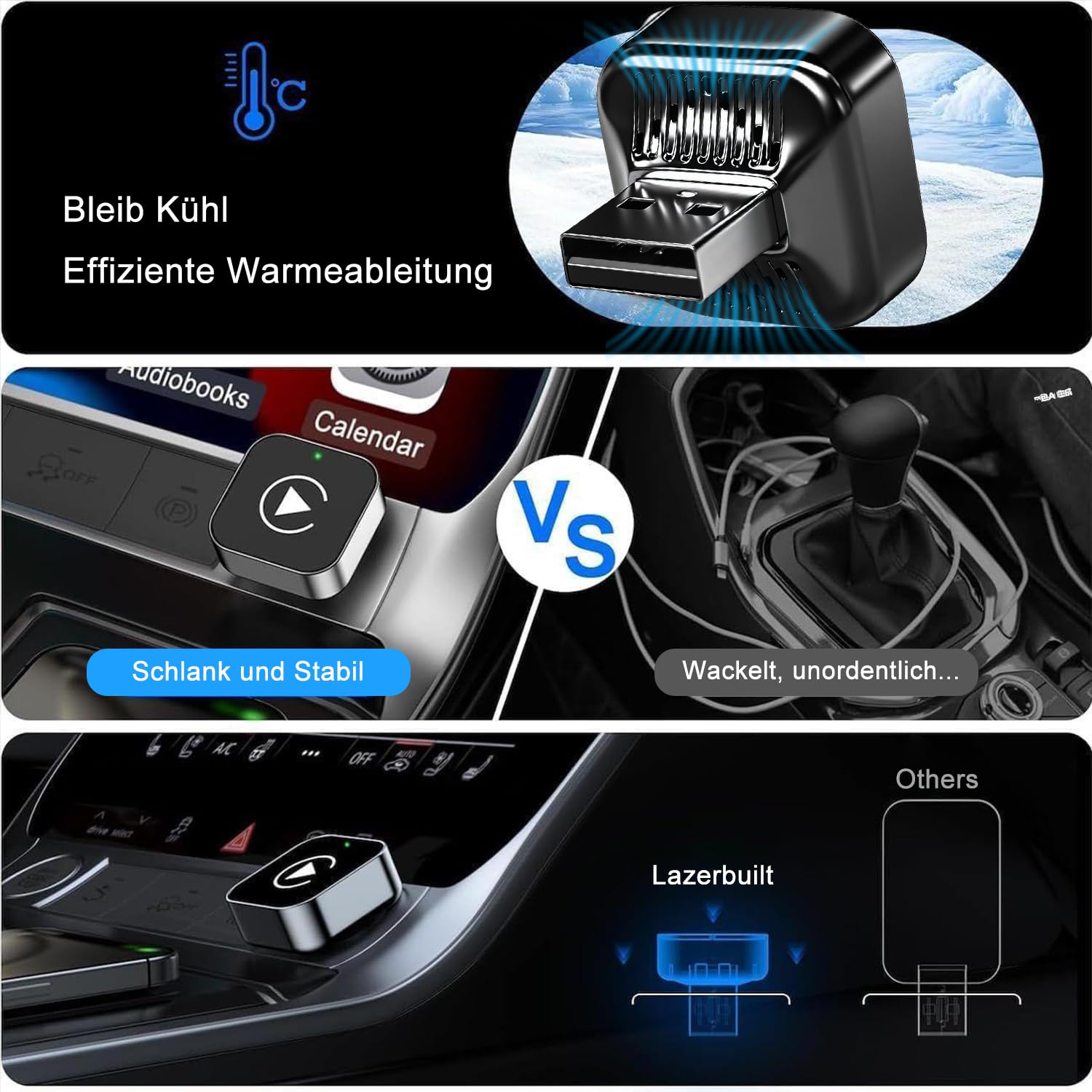 Wireless CarPlay Adapter für Apple iPhone & Android, 2026 Upgrade von Wired auf Wireless–Plug & Play, Mini & Stable T-Design, CarPlay Wireless Adapter für Auto-Navigation Übertragen