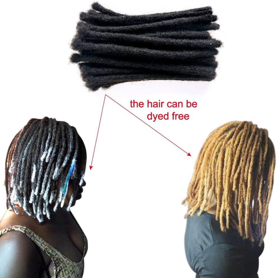 YONNA 100% Human Hair Medium Size (0.8cm Width) Dreadlocks Extensions 60Locs Full Handmade Can be Dyed to Blonde 14inch Natual Black #1B