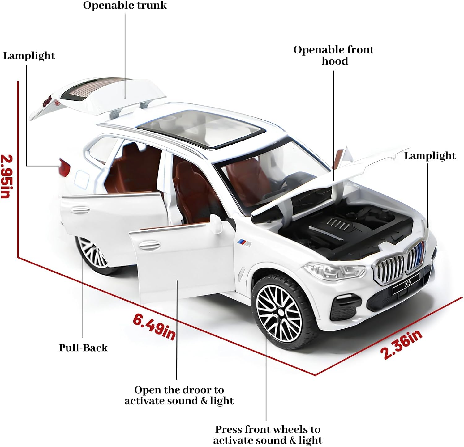 Toy Cars 1:32 Diecast Cars,Car Models with Light Sound and Pull Back,Car Toys Birthday Gifts for Boys and Boyfriends (White)
