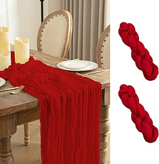 Baccessor 2 Pack Christmas Cheesecloth Table Runner 13x120 Inch, 10ft Red Gauze Table Runner, Boho Rustic Cheese Cloths Runner for Xmas Winter Holiday Decor