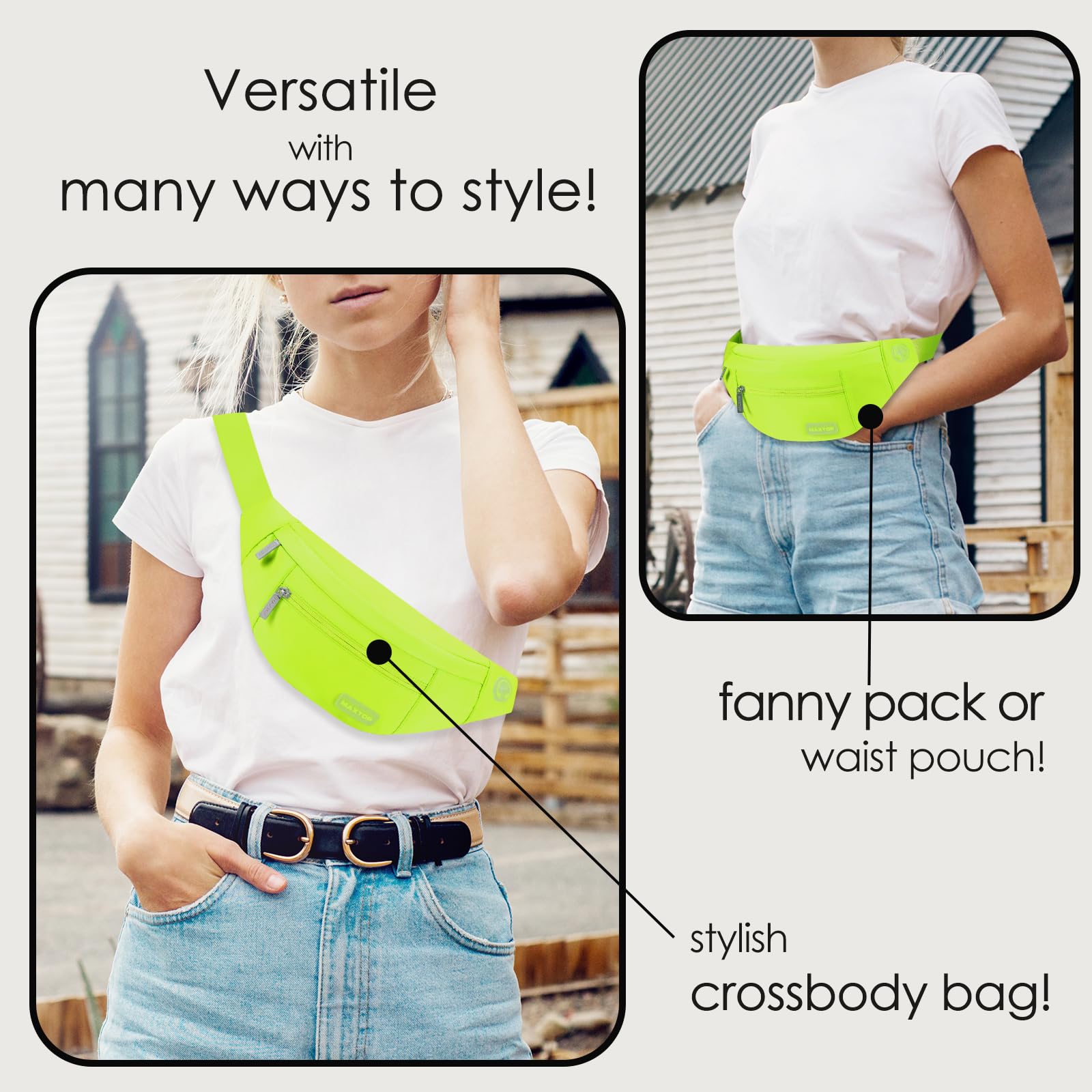 MAXTOP Marsupio grande per donna e uomo, marsupio con attacco per cuffie e 4 tasche con zip, cintura regolabile per ciclismo, corsa, jogging, viaggio, outdoor, allenamento