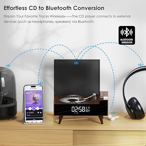 Miniatura 4 de Reproductor de CD portátil con Bluetooth, reproductores de CD recargables, maleta retro, reproductor de música de CD con altavoces de alta