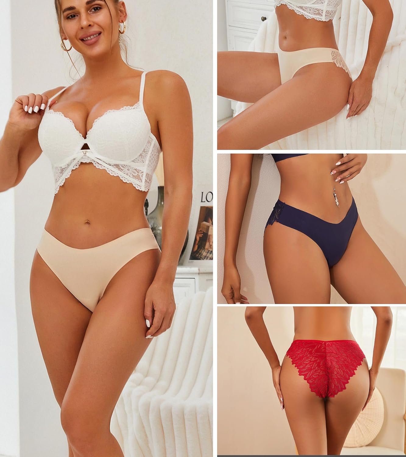 FINETOO 6 Pack Sexy Underwear for Women Silky Seamless No Show Panties Ladies Lace Bikini Lightweight Cheeky Hipster - Image 2