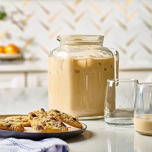 Miniatura 5 de Hermetic Seal - Jarra de vidrio con tapa hermética y boquilla, jarra de agua de 68 onzas para jugo casero, té helado, leche, café frío, limonada,