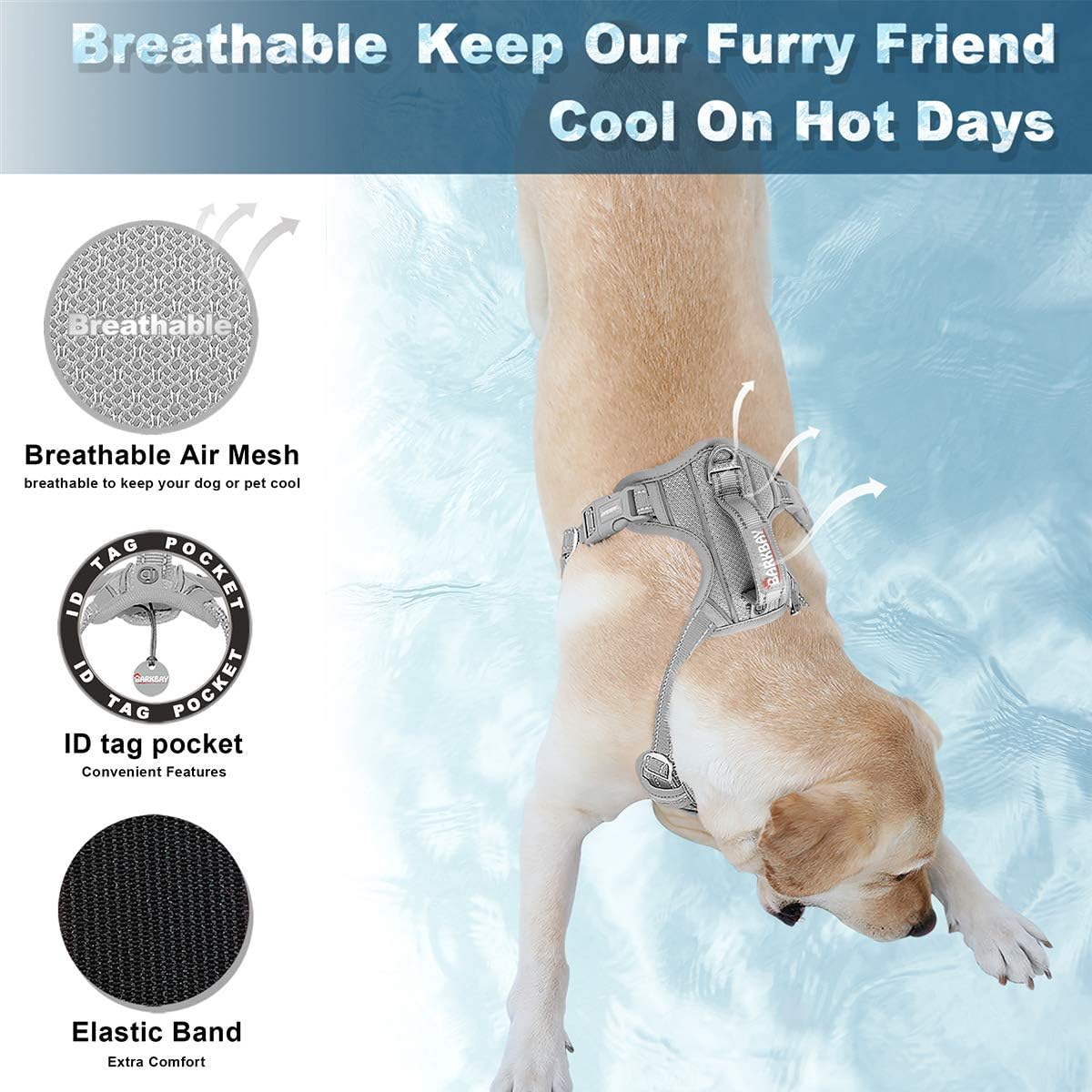 BARKBAY No Pull Dog Harness Front Clip Heavy Duty Reflective Easy Control Handle for Large Dog Walking with ID tag Pocket(Grey,M) - Image 3
