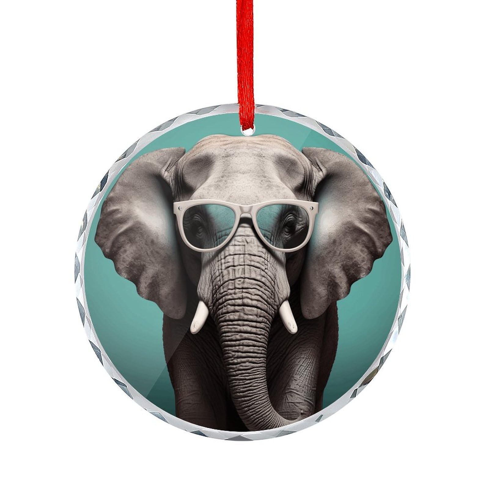 Fodpand Women's Style Elephant With Glasses Round Glass Ornament Keepsake Gift Exchange Ideas Car Decor,Christmas Ornaments For Tree Window Garden Ornaments