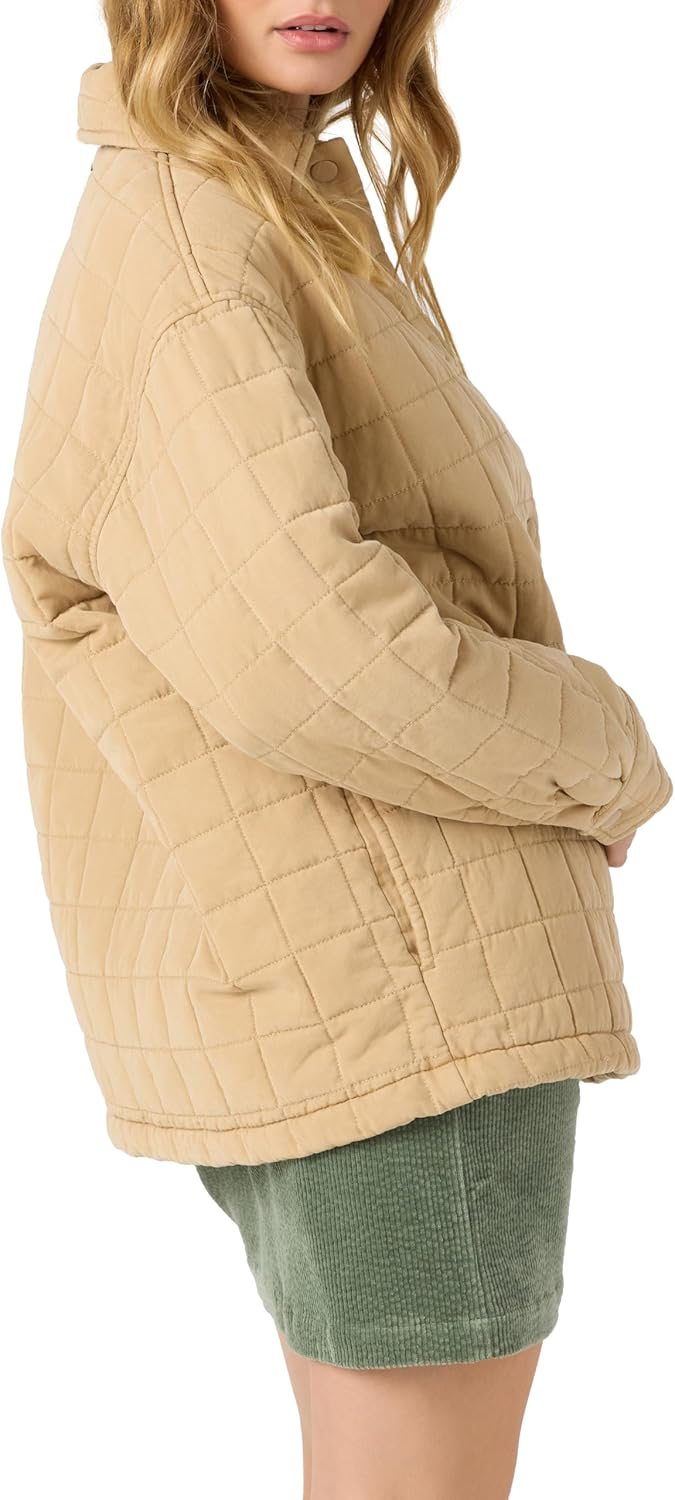 O’Neill Women’s RYA Quilted Snap Jacket – Lyocell Twill Outerwear with Snap Front, Chest & Side Pockets, Classic Collar
