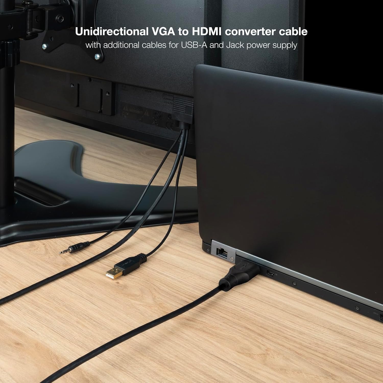 Nanocable 10.15.4512 Converter Unidirectional VGA/M + AUDIO/M + USB-A/M (for Power Supply) to HDMI/M, Black, 1.8 m