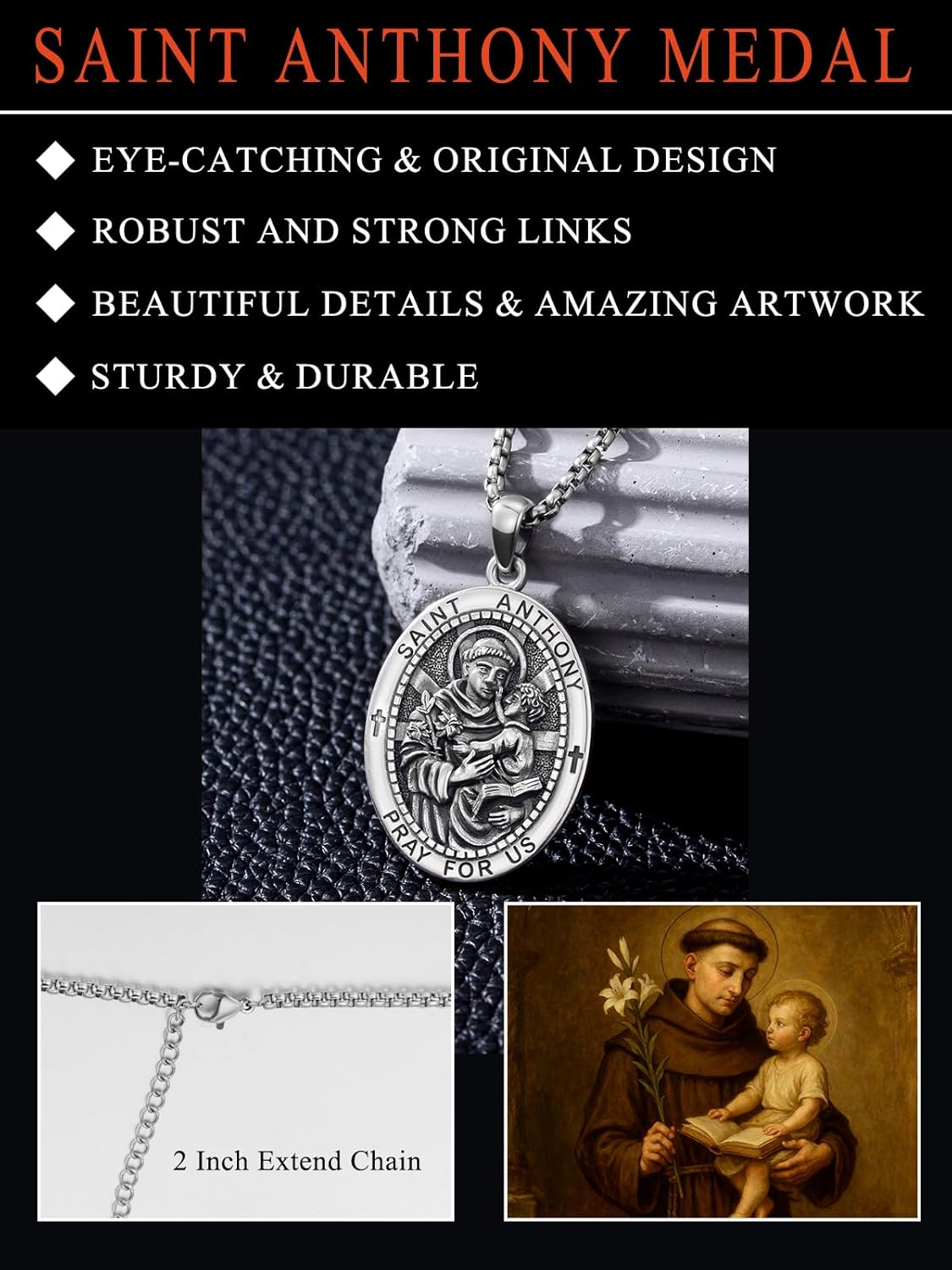 Seiyang Saint Necklace 925 Sterling Silver Patron Amulet Medal Jewelry for Men Women (with Gift Box) - Image 5