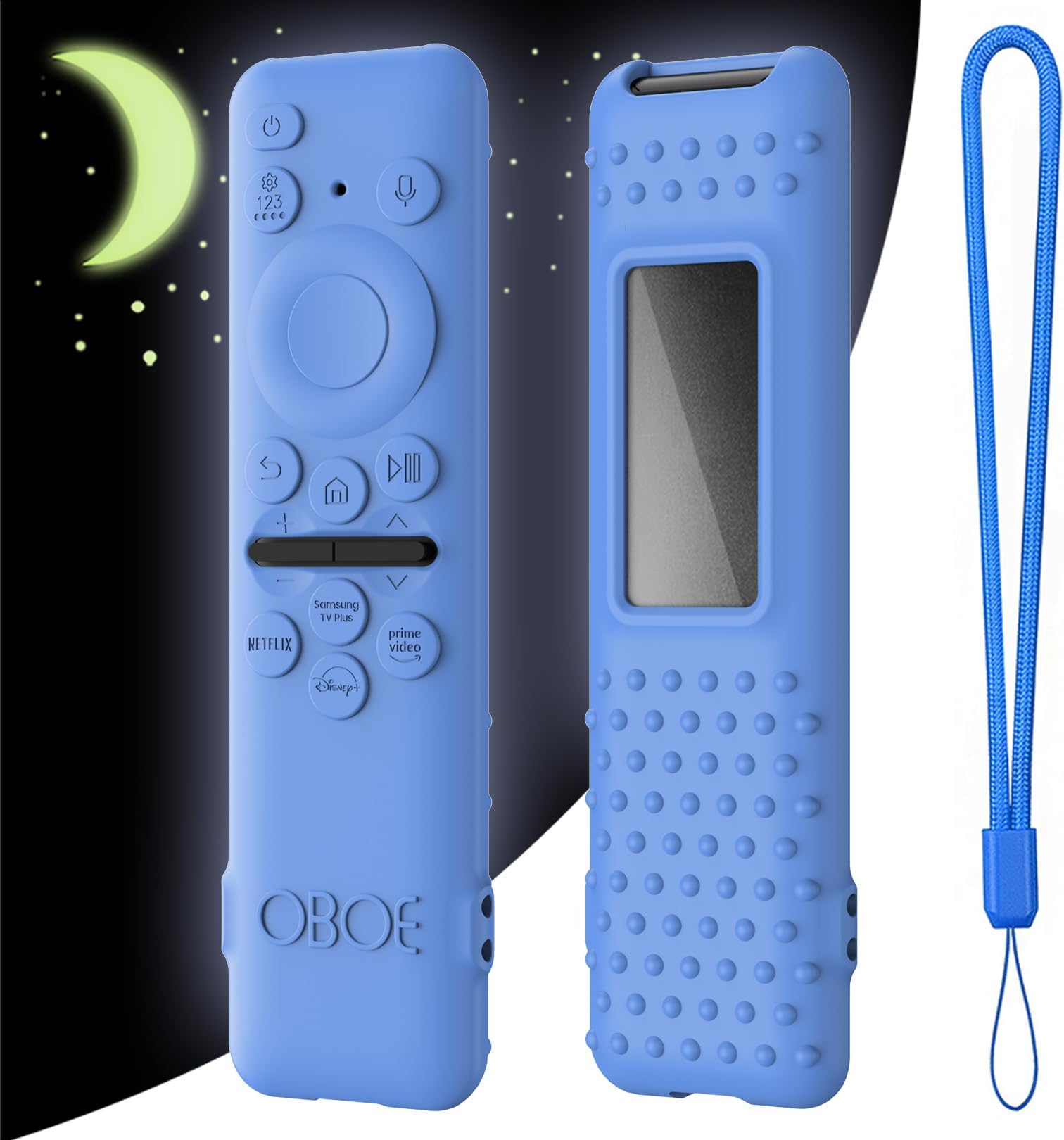 Oboe Silicone Tv Remote Cover Compatible with Samsung Smart Tv Remote 2023 Model TM-2360 E Remote Protective Key Cover Case with Lanyard (D-Glow in Dark Blue) [Remote NOT Included]