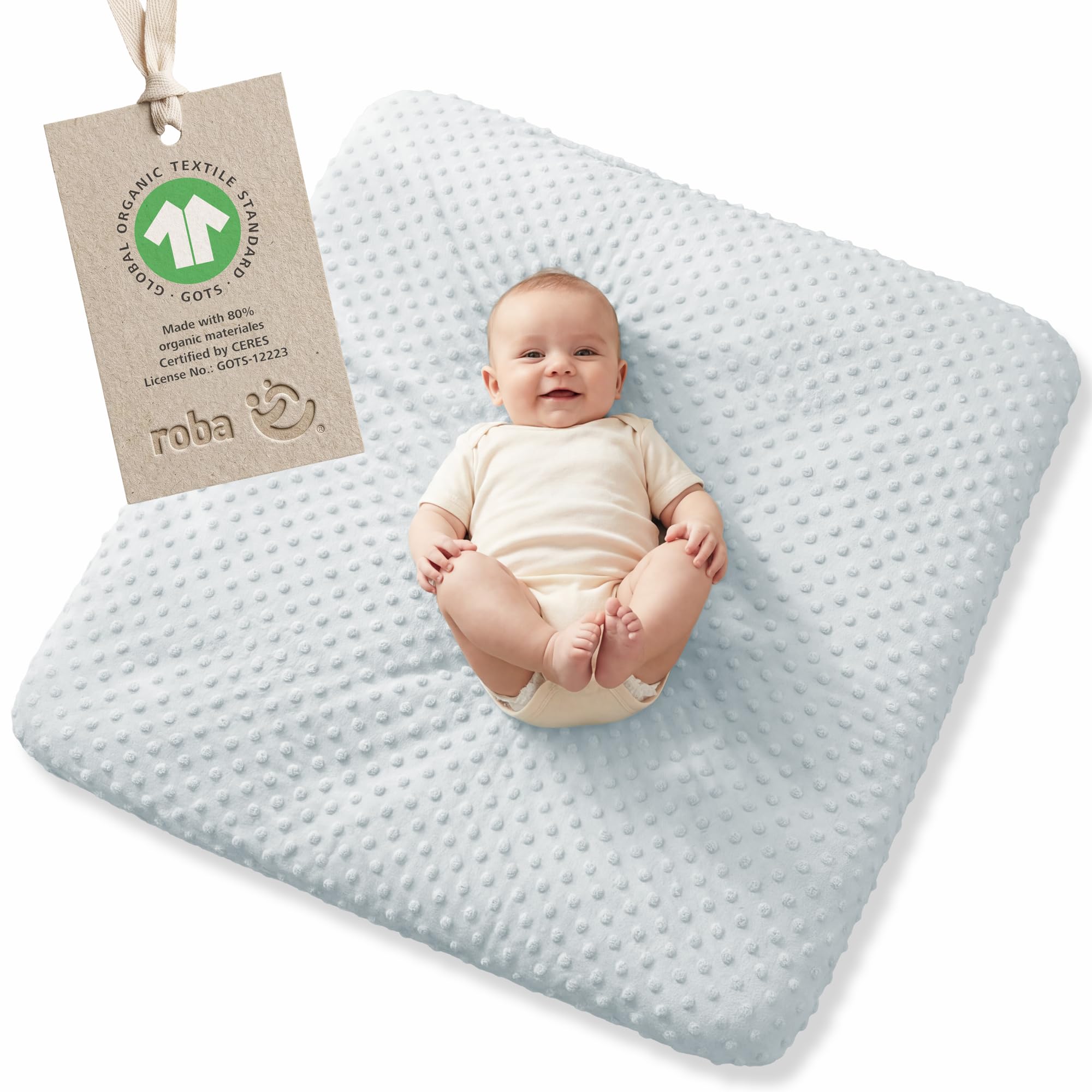 roba Funda para Colchón Cambiador Extensible Lil Planet 85 x 75 cm - Lavable - Algodón Orgánico - Certificado GOTS y OEKO TEX - Azul Cielo