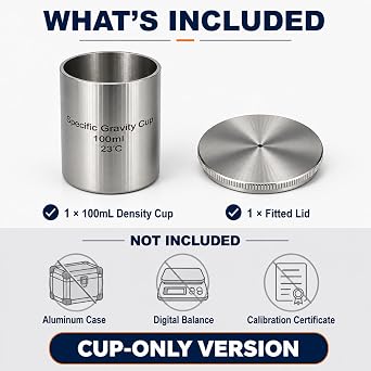 50mL Stainless Steel Specific Gravity Cup, Paint Density Pycnometer