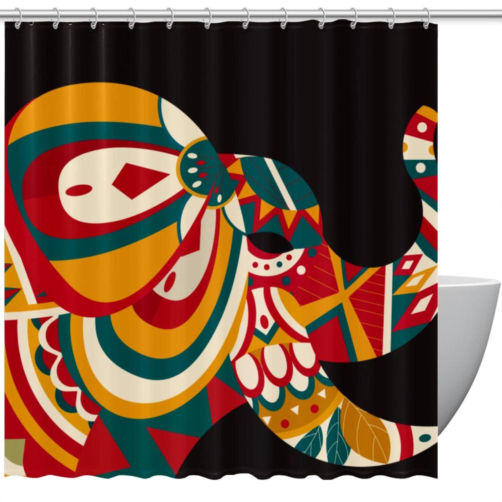 Rideau de douche éléphant lavable 168 x 183 cm pour remplacer un rideau usé et terne
