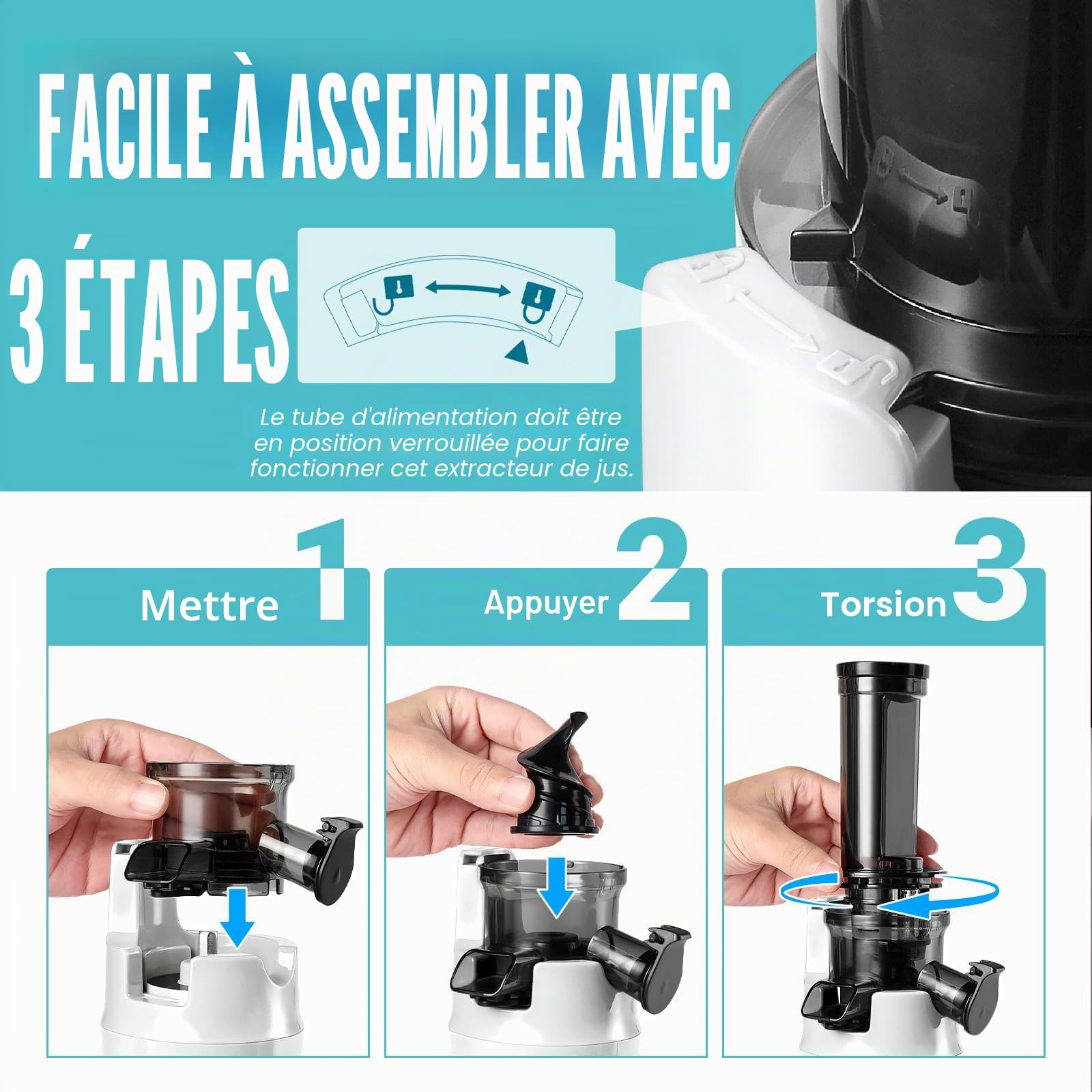 Ventray Ginnie Extracteur de Jus - Slow Juicer Pression Douce 60 Tours, Presse à froid, Sans BPA, Blanc