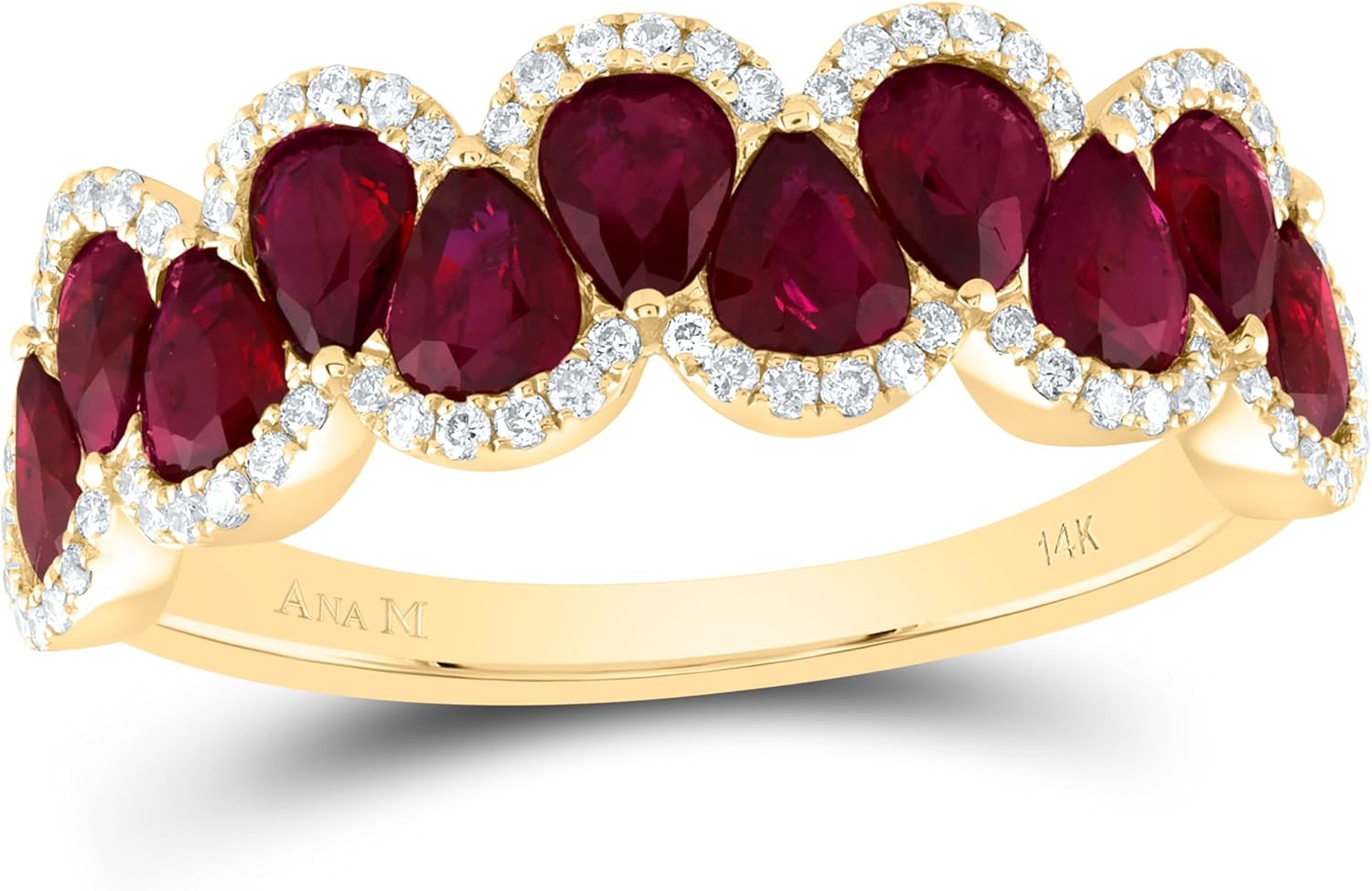 Jewels By Lux 14kt Yellow Gold 1/5 Cttw Diamond Ana M 2 Cttw Pear Ruby Natural Wedding Engagement Anniversary Gem Ring, Women Size: 5-9