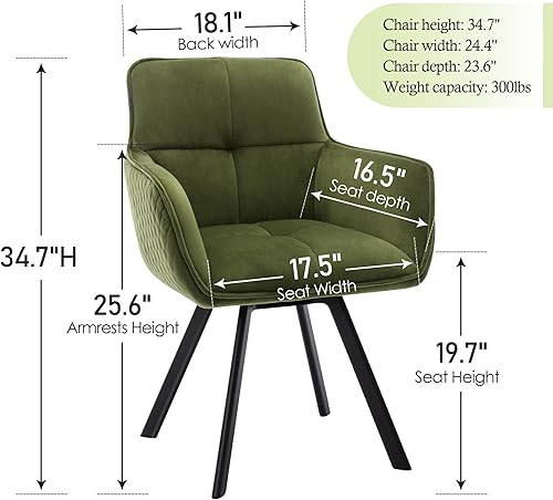 Miniatura 2 de Scingu Olive Green Cozy Desk Chair, Velvet Office Desk Armchair, Comfy Upholstered Task Chair Stationary Non Rolling with Mid Back, Swivel Comfy