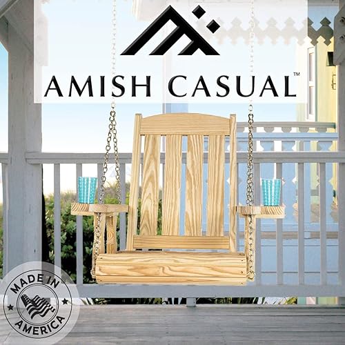 Miniatura 2 de Amish Casual Silla de columpio resistente con tratamiento a presión con portavasos (sin terminar)
