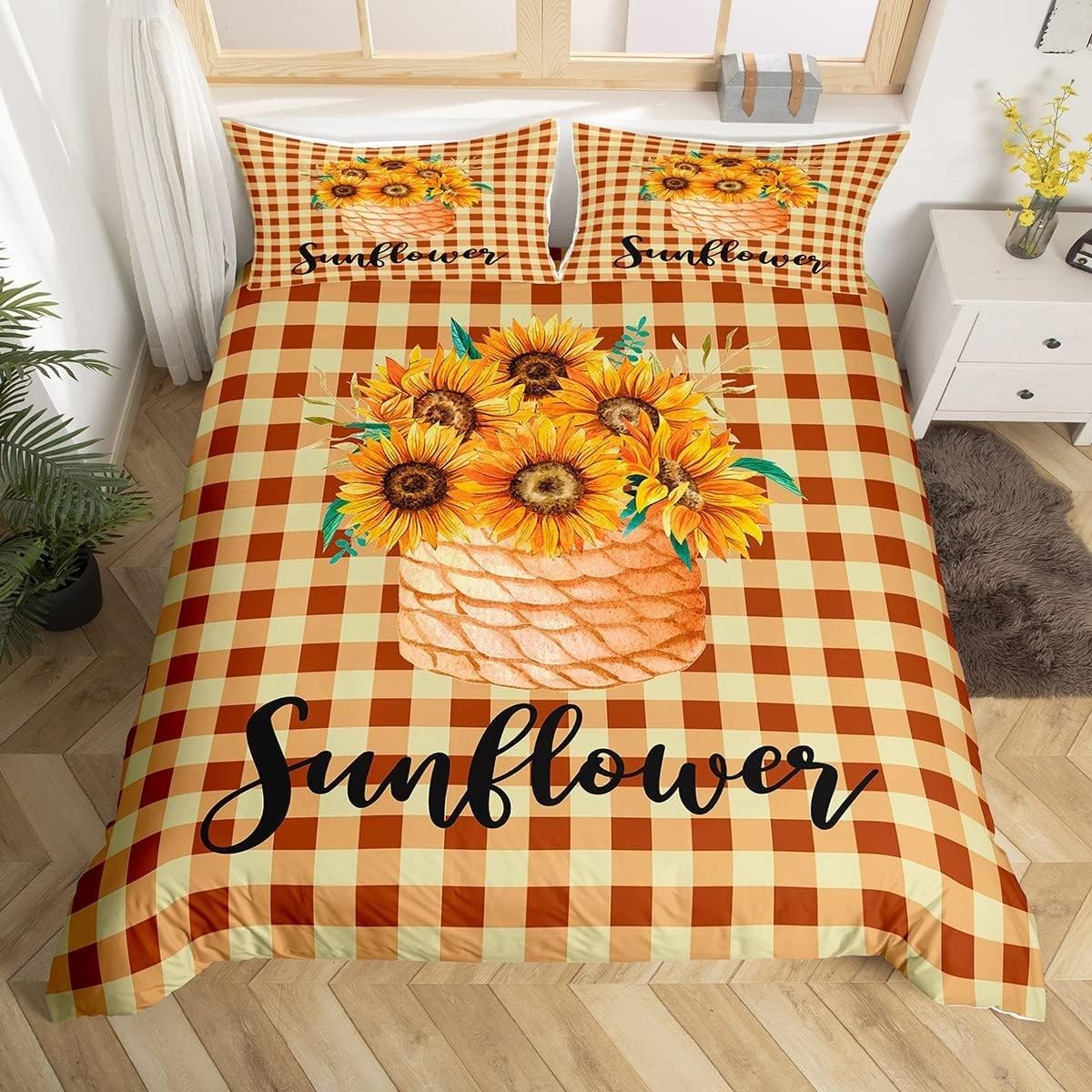 Parure de lit tournesol microfibre résistante et douce avec fermeture éclair