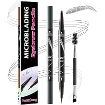 Microblading Eyebrow Pencil, Waterproof & Sweatproof Dual-Ended Eyebrow Pen with 4-Fork & Precise Tip, Creates Realistic Hair-Like Strokes & 24Hr Lasting Natural Brows, Beginner-Friendly Gray