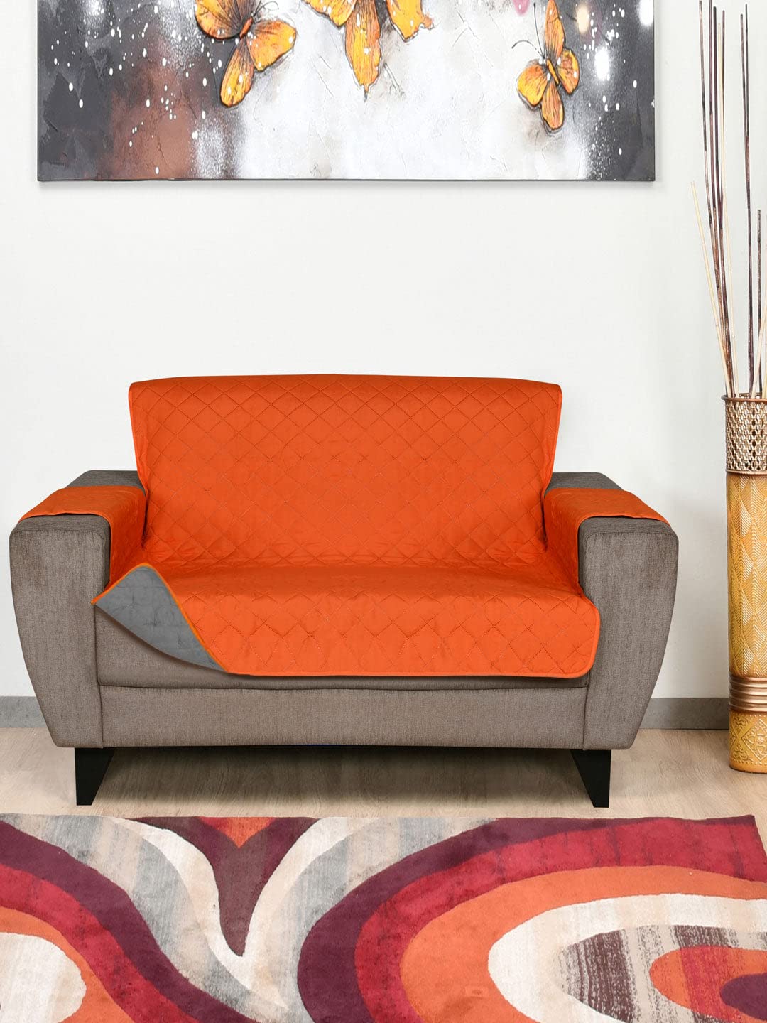 Nilkamal @Home 2 Seater Reversible Quilted Sofa Cover | Polyester Sofa Couch Cover for Furniture Chair Slipcover Protector